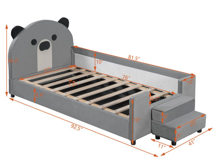 Upholstered Daybed With Bear Shaped Headboard, Hydraulic System And Breathable Fence