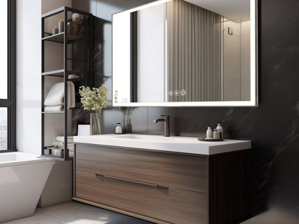Modern LED Bathroom Vanity Mirror With Aluminum Frame, 45° Beveled Lights, Anti Fog - Silver