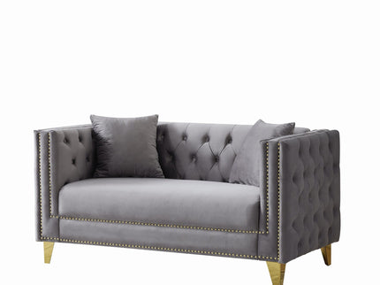 2 Seater Deep Seat Sofa With Button Nailhead, Square Arm