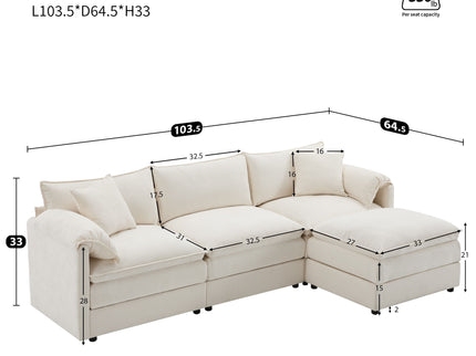 Modular Sectional With Deep And Wide Seat, Cloud Couch Set With Double Cushions Sofa With Movable Ottoman