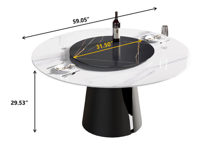 Modern Artificial Stone Round Carbon Steel Base Dining Table, Can Accommodate 6 People, Artificial Stone Turntable