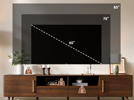 78" TV Stand For 85" TVs With Soft Close Doors, Open Shelf - Walnut