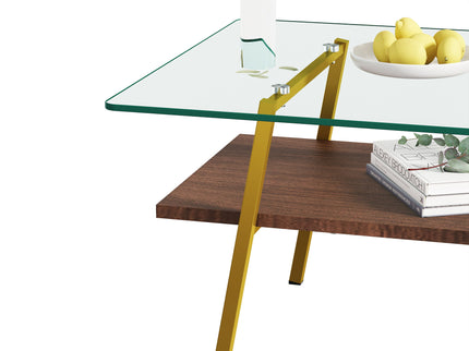 Rectangle Coffee Table, Tempered Glass Tabletop With Metal Legs, Modern Table For Living Room