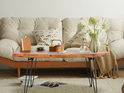 Oval Natural Reclaimed Wood Foldable Cocktail Table For Your Living Room - Natural