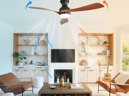 Ceiling Fan With Remote Controlled LED Light, 3 Blades, Reversible DC Motor, 6 Speeds, Dimmable, Flush Mount - Black