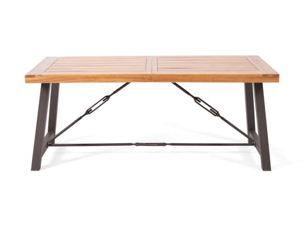 Outdoor Dining Table With Slat Wooden Panel And Turnbuckle Accents - Teak