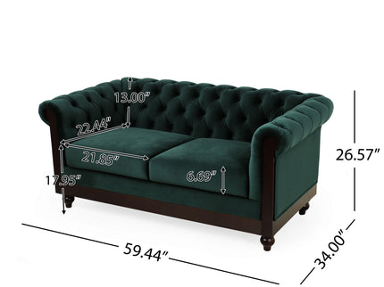 Chesterfield Loveseat Sofa, 2 Person Rolled Arm Upholstered Couch