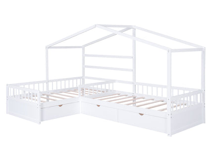 L Shape Platform Bed With 3 Storage Drawers