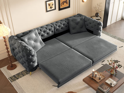 3 In 1 Convertible Sleeper, Deep Seat Pull Out Sofa Bed, Button Tufted