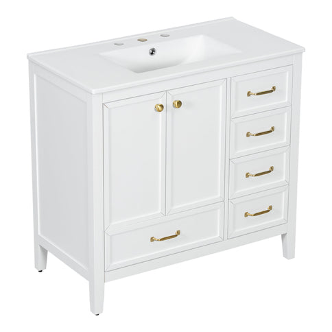Elegant Vintage Bathroom Vanity & Sink And Soft Closing Door, 4 Drawers Of Different Sizes Frame