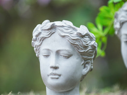 Greek Style Cement Head Planter Indoor Outdoor Home Garden Decor - Gray