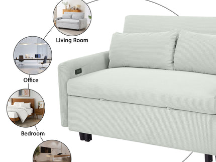 Pull-Out 2 Seat Modern Sleeper Sofa With 2 Throw Pillows And USB Ports