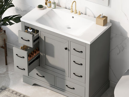 Modern Bathroom Vanity With Sink, 6 Drawers, Adjustable Shelf