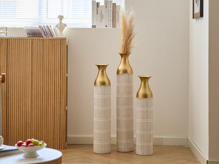 Floor Metal Vases Decorated White Metal Vases (Set of 3) Gorgeous Home Decoration Large Glazed Metal Vases - White