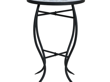 Outdoor Round Side Table With Mosaic Style Top And Curved Iron Legs
