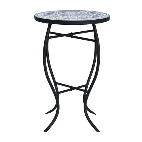 Outdoor Round Side Table With Mosaic Style Top And Curved Iron Legs