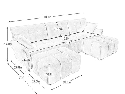 Sofa Set With Ottoman And Pillows, Textured, High Resilience Cushions