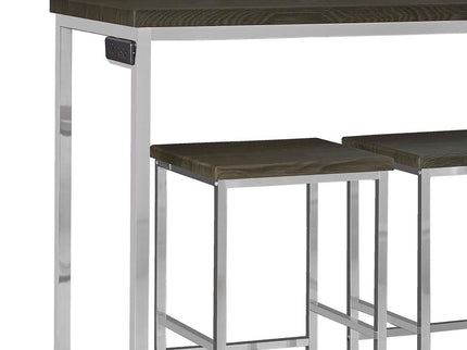 4 Piece Counter Table Set With Built In Power Outlet - Brown