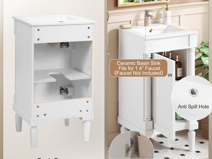 French Style Bathroom Cabinet With Sink, Adjustable Shelf