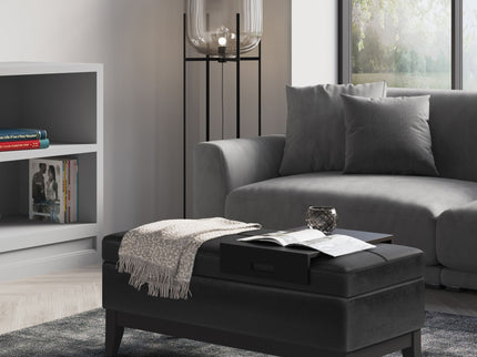 Oregon - Storage Ottoman Bench With Tray - Distressed Black