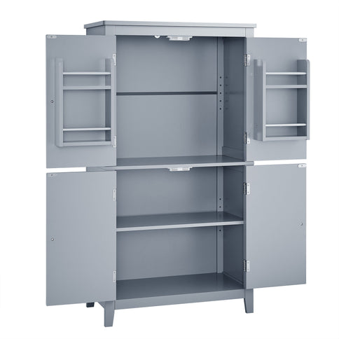 Elegant Bathroom Floor Storage Cabinet With 4 Doors, Adjustable Shelves