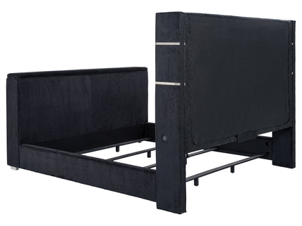 Judah - Eastern King Wingback TV Bed With Motorized Lift And Flame Visualizer - Black