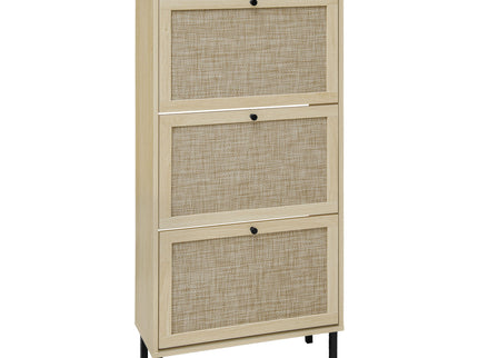 Modern Rattan 3 Door Shoe Rack Cabinet For Entryway