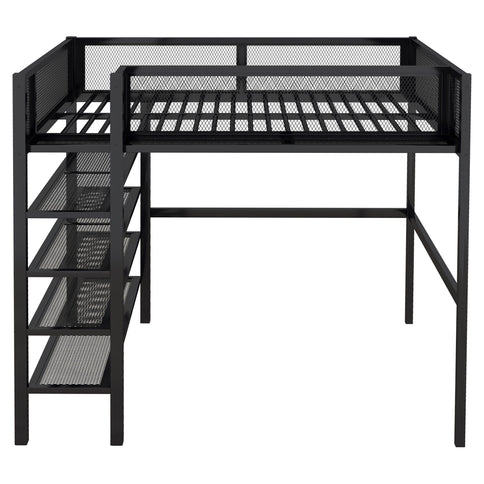 Loft Bed With 4 Tier Shelves And Storage