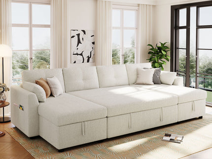 U-Shaped Sectional Sofa Bed With Storage And USB Ports