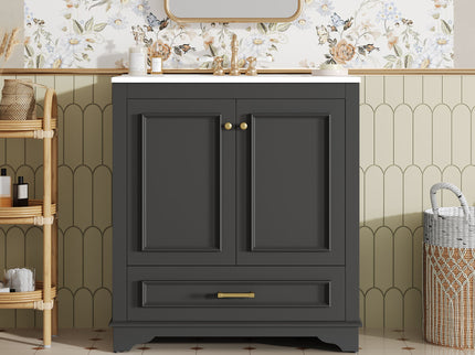 Bathroom Vanity With Sink, Cabinet & 2 Soft Closing Doors & Adjustable Shelf