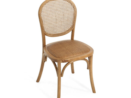 Oval Dining Table Set With 4 Birch Rattan Chairs - Brown / Light Brown