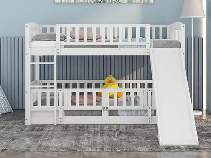 Low Bunk Bed With Slide, Fence And Ladder