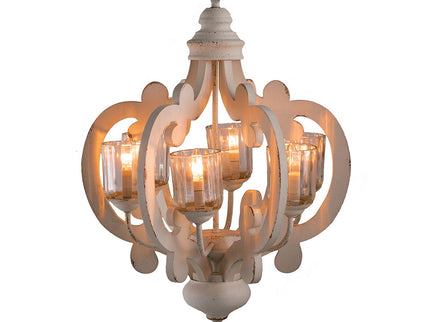 Farmhouse Chandelier, 6 Light Wood Chandelier Pendant Light Fixture With Adjustable Chain For Dining Room Living Room Entryway, Bulb Not Included