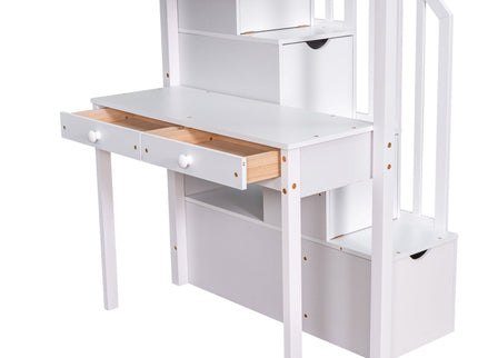 Loft Bed With Storage Drawers, Desk And Stairs With Shelves