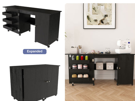 Foldable Sewing Table With Locking Casters
