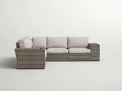 Wide Outdoor Wicker Patio Sectional With Cushions & Reversible Design - Gray