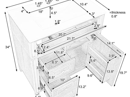Bathroom Vanity With Sink, Flip Out Drawer, 2 Soft Close Drawers, 1 Soft Close Door - Wood