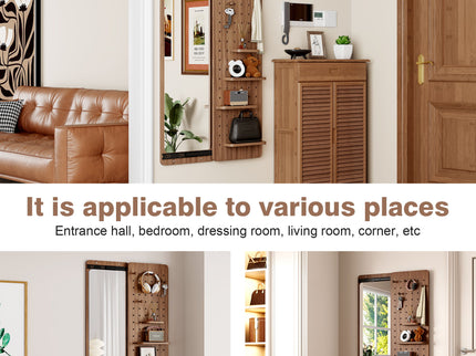 Wall Mounted Full Length Mirror With Shelf And Hook