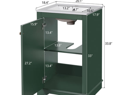 Bathroom Vanity With Sink, Freestanding Single Cabinet Set, Soft Close Door, Adjustable Shelf