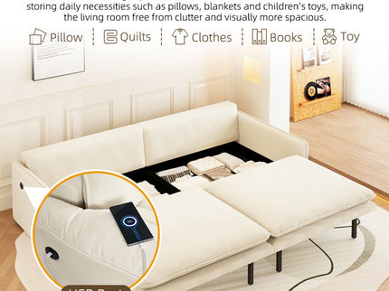 4 Seat Convertible Sleeper Sofa Bed, Modern With Storage