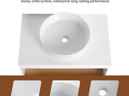 Floating Bathroom Vanity With Glossy Round Vessel Sink