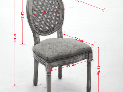 French Style Solid Wood Frame Antique Painting Fabric Rattan Back Dining Chair (Set of 2)