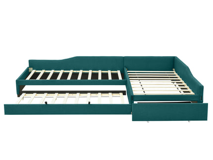 Upholstered Double Daybed With Trundle And Drawer