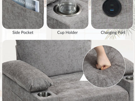 Modern Oversized Chair With Ottoman, Cupholders And USB Charging Ports