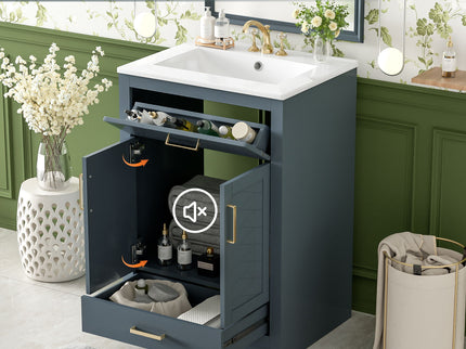Modern Bathroom Vanity With Integrated Ceramic Sink, 2 Door Cabinet With Tip-Out Drawer