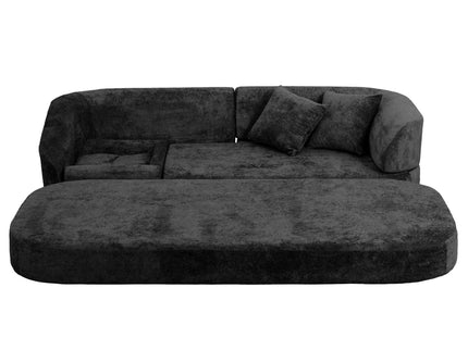 3 Seater Sofa With Built In Pet Bed Nook, Curved Design And 2 Throw Pillows