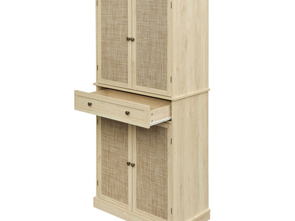 4 Door Storage Cabinet With 1 Drawer And 4 Adjustable Inner Shelves - Natural