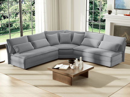 5 Seater L Shaped Sectional Sofa With Curved Corner, 7 Pillows
