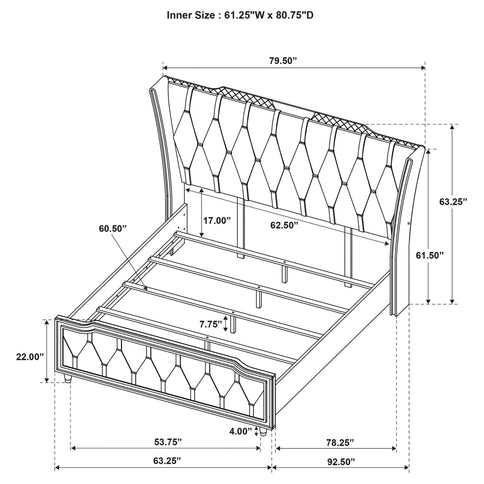 Bedroom Set With LED Lighting And Charging Nightstand