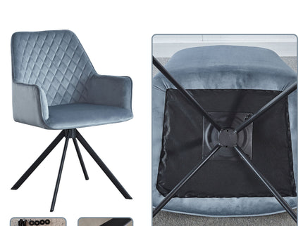 Modern Desk Chair No Wheel, Ergonomic Office Chair Home Office Upholstered Chair, Computer Chair For Bedroom, Reception Room, Living Room With Metal Legs - Blue